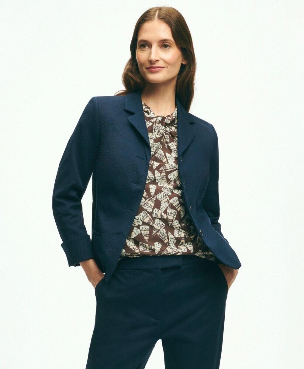 New Brooks Brothers Blazer Womens 6 Blue Navy Cotton Dobby Lined 4 Button